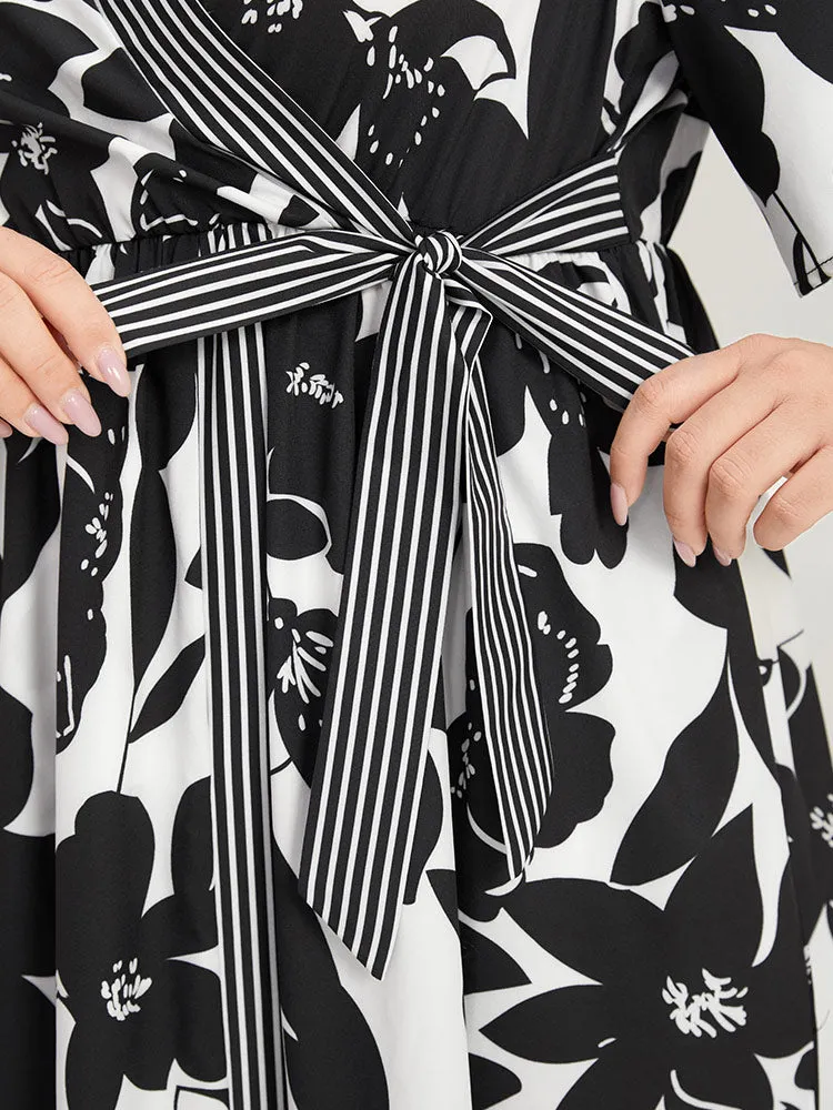 Striped & Floral Print Pocket Bowknot Patchwork Dress sold by Bloomchic product image thumbnail 5