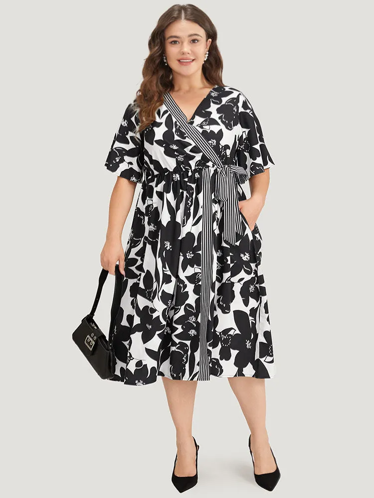 Striped & Floral Print Pocket Bowknot Patchwork Dress sold by Bloomchic product image thumbnail 3