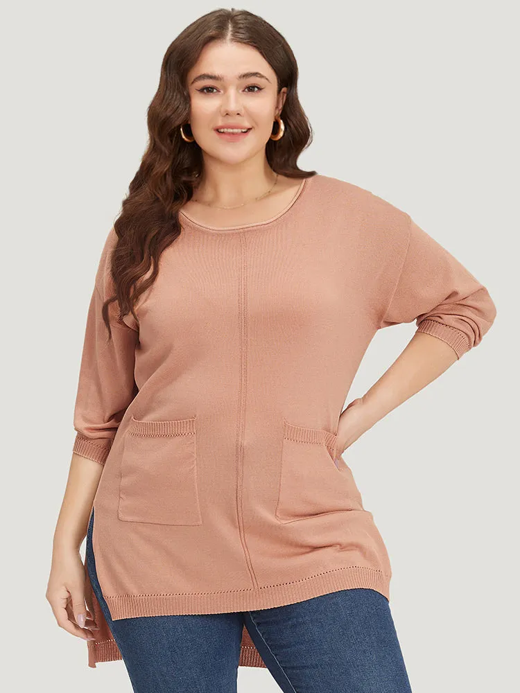 Solid Patched Pocket Split Side High Low Hem Pullover sold by Bloomchic product image thumbnail 4