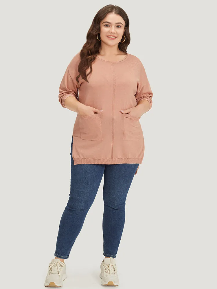 Solid Patched Pocket Split Side High Low Hem Pullover sold by Bloomchic product image thumbnail 5