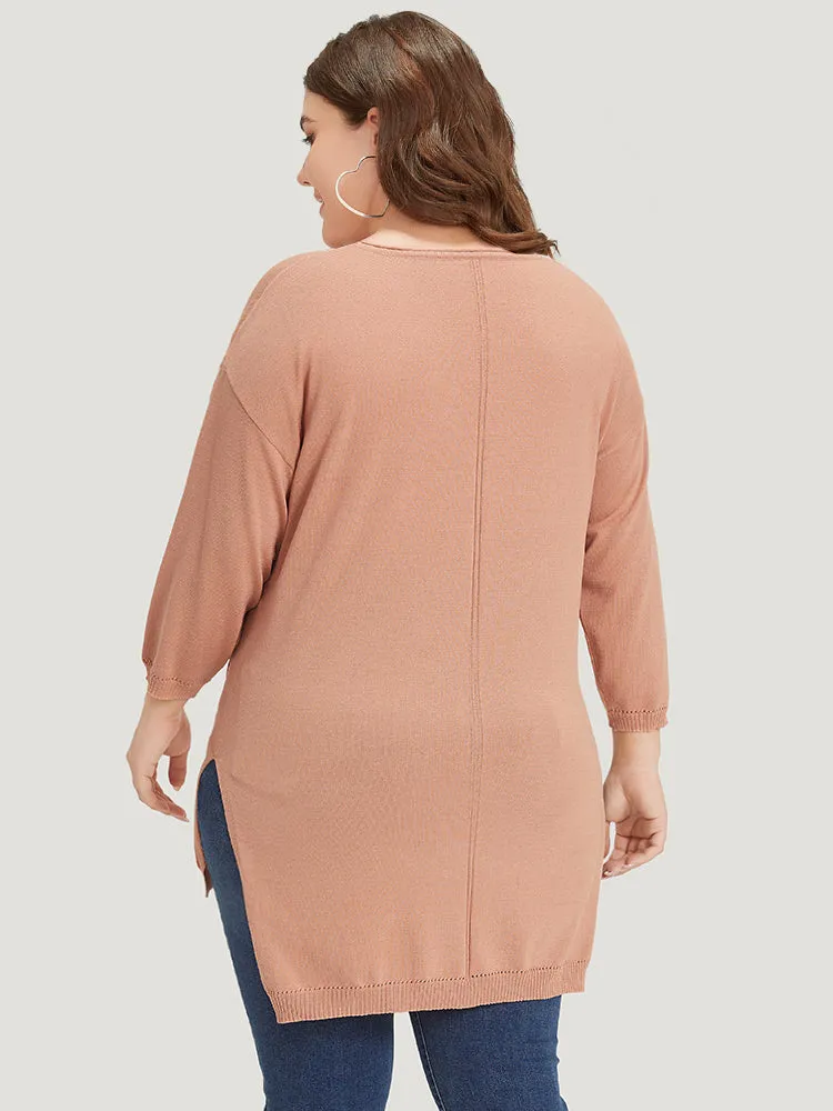 Solid Patched Pocket Split Side High Low Hem Pullover sold by Bloomchic product image thumbnail 2