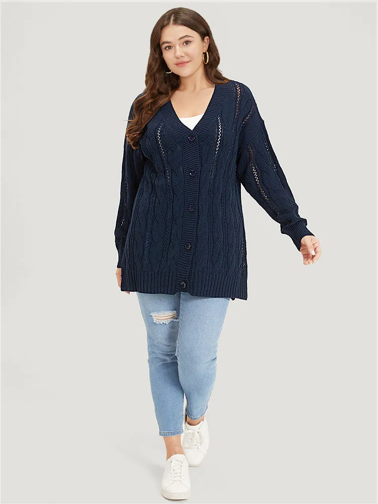 Plain Button Up Cable Knit Split Side Cardigan sold by Bloomchic product image thumbnail 5