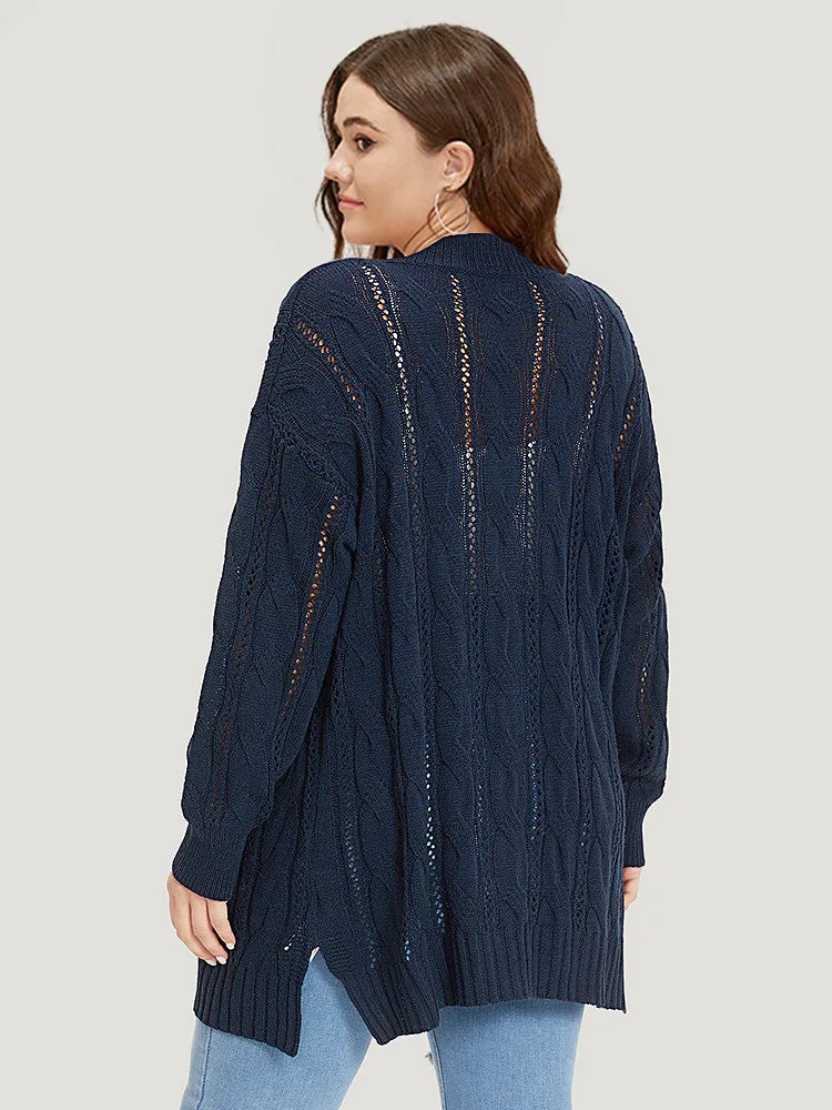 Plain Button Up Cable Knit Split Side Cardigan sold by Bloomchic product image thumbnail 2