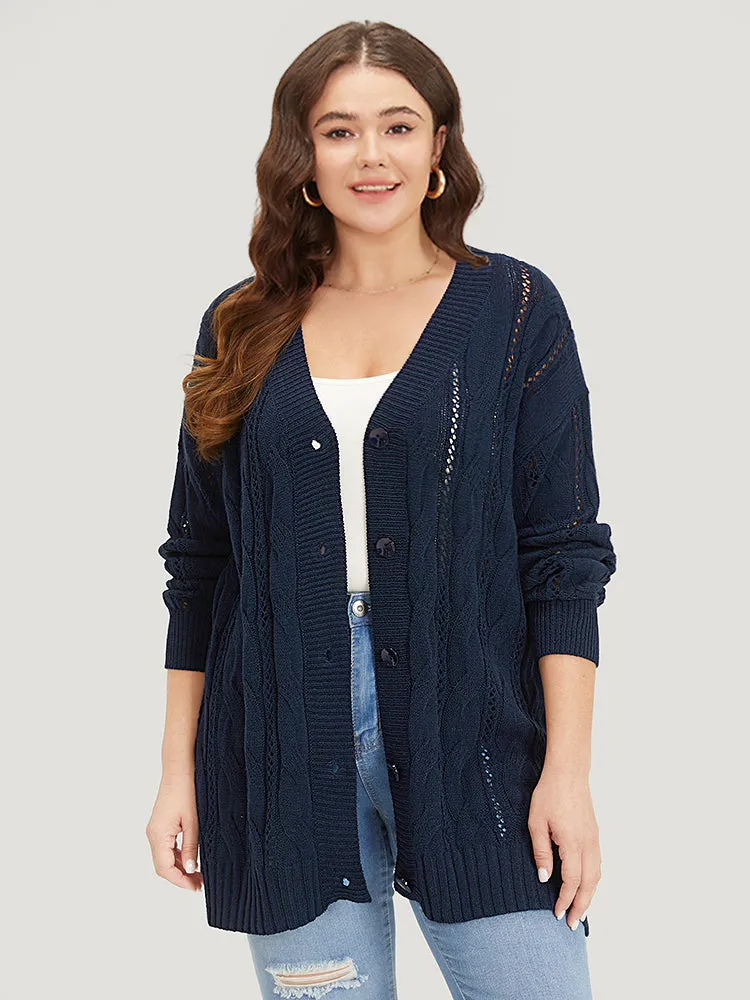 Plain Button Up Cable Knit Split Side Cardigan sold by Bloomchic product image thumbnail 4