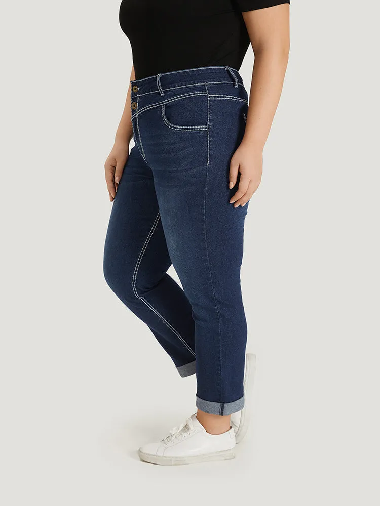 Contrast Stitch Roll Hem Straight Leg Jeans sold by Bloomchic product image thumbnail 5