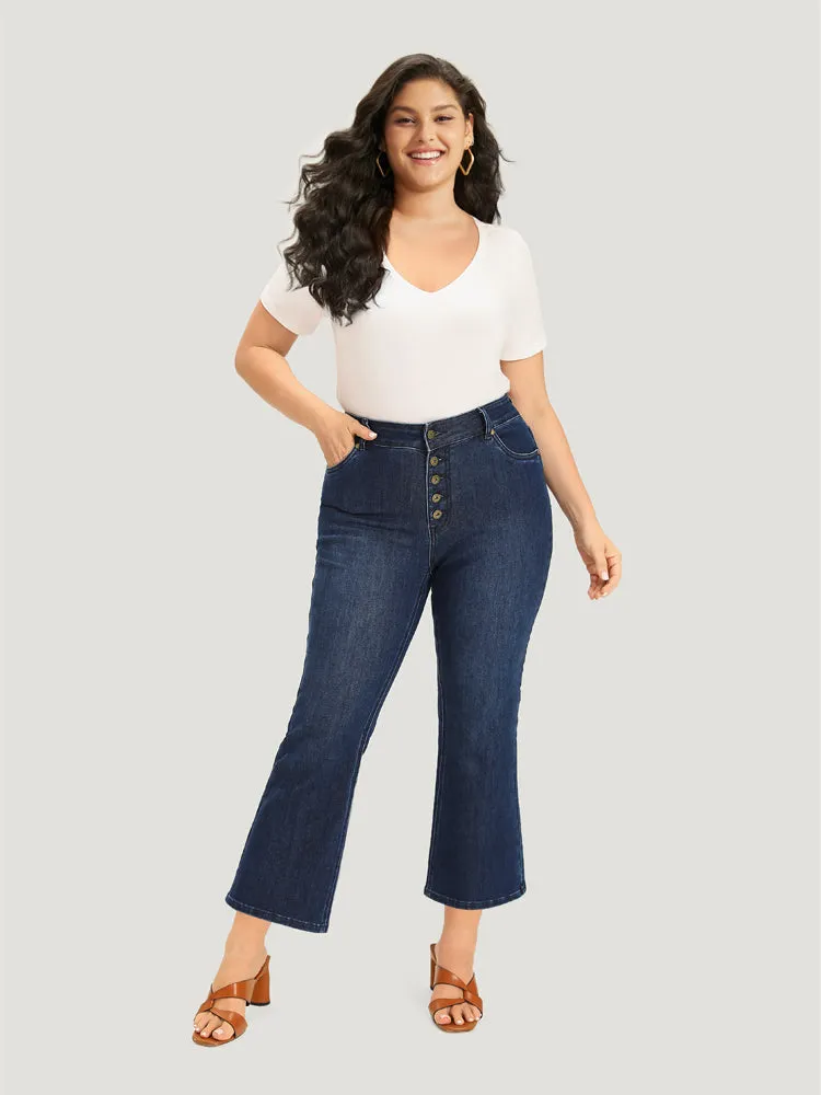 Plain Button Fly High Rise Bootcut Jeans sold by Bloomchic