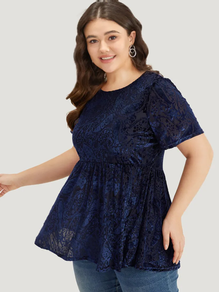 Plain Paisley Elastic Waist Ruffled Hem T-shirt sold by Bloomchic product image thumbnail 3