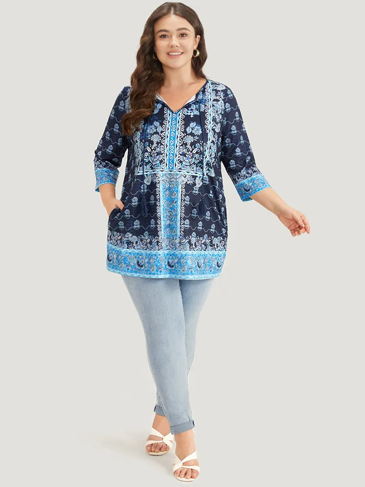 Bandana Print Pocket Tassels Tie Neck T-shirt sold by Bloomchic product image thumbnail 4