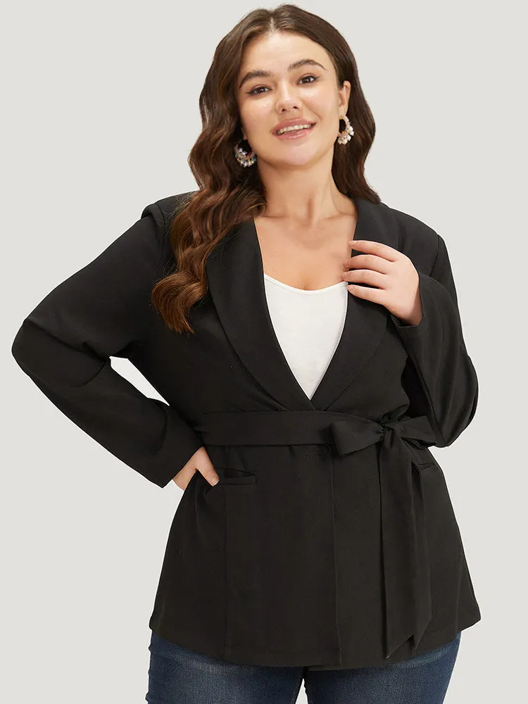 Plain Ties Pocket Belted Lapel Collar Blazer sold by Bloomchic