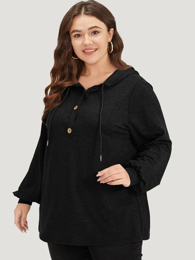 Plain Drawstring Button Up Hooded Elastic Cuffs Sweatshirt sold by Bloomchic product image thumbnail 5