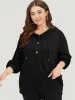 Plain Drawstring Button Up Hooded Elastic Cuffs Sweatshirt sold by Bloomchic
