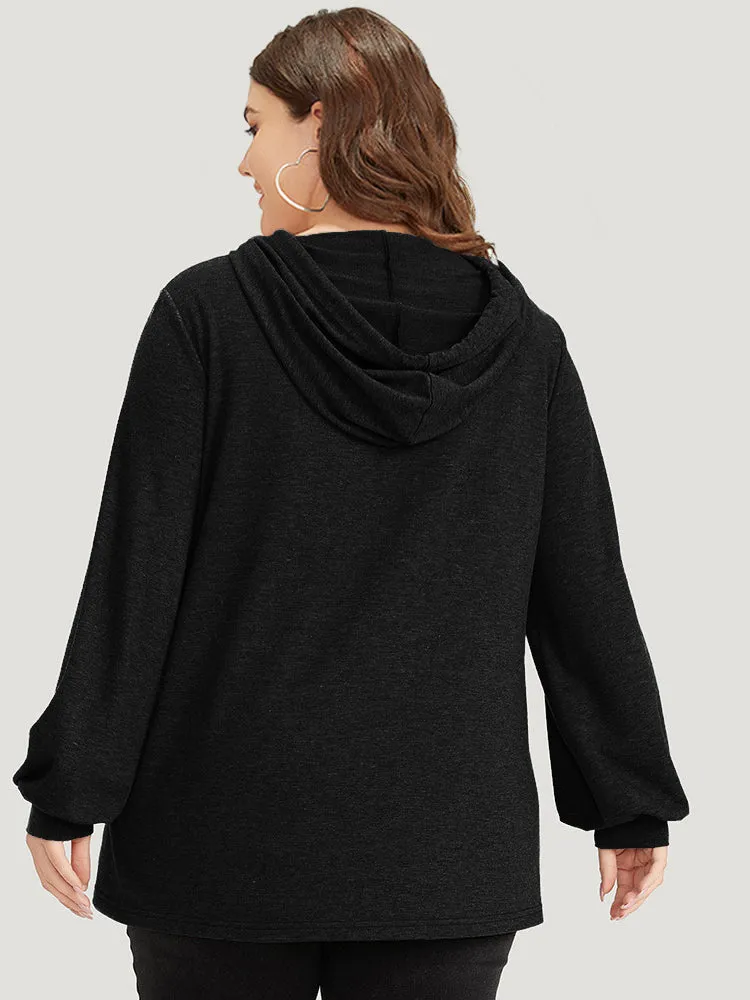 Plain Drawstring Button Up Hooded Elastic Cuffs Sweatshirt sold by Bloomchic product image thumbnail 2
