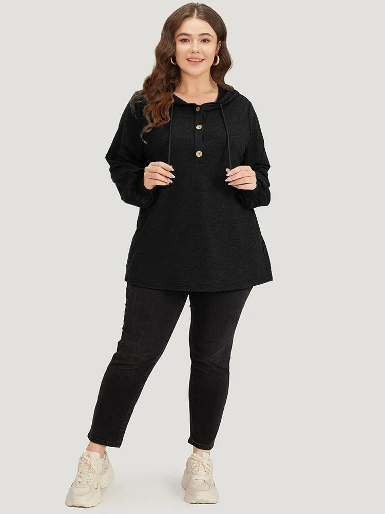 Plain Drawstring Button Up Hooded Elastic Cuffs Sweatshirt sold by Bloomchic product image thumbnail 4