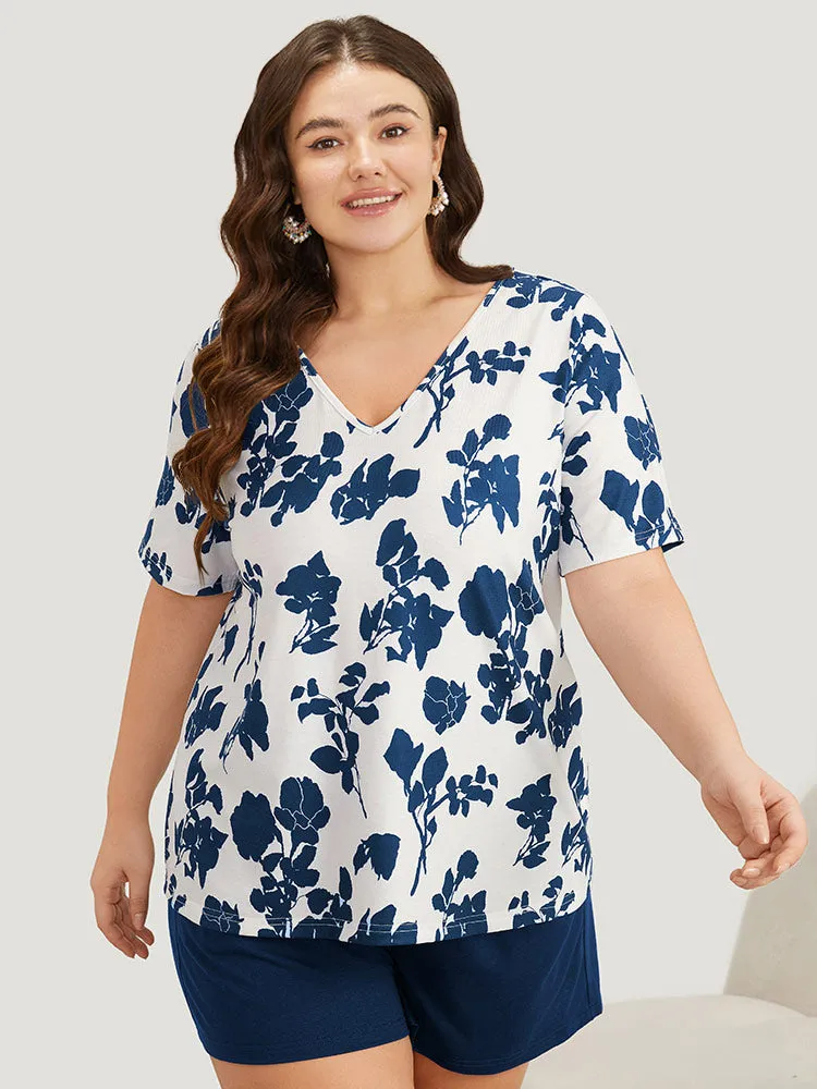 Silhouette Floral Print V Neck Sleep Top sold by Bloomchic