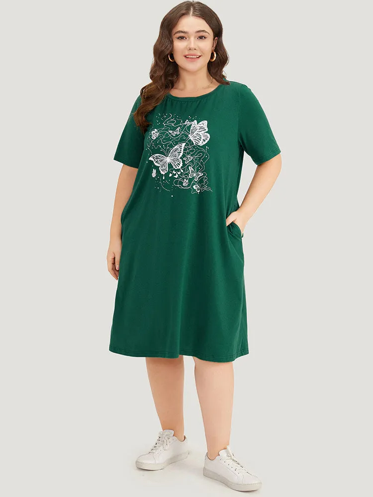 Supersoft Essentials Butterflys Print Pocket Crew Neck Dress sold by Bloomchic product image thumbnail 4