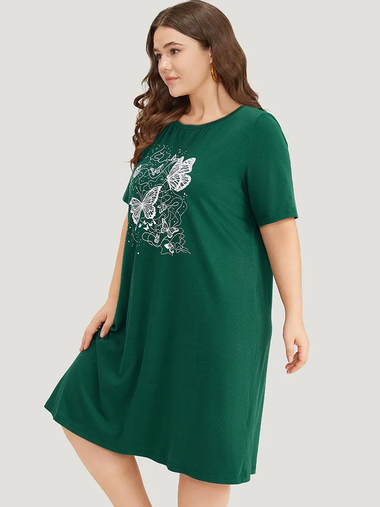 Supersoft Essentials Butterflys Print Pocket Crew Neck Dress sold by Bloomchic product image thumbnail 2