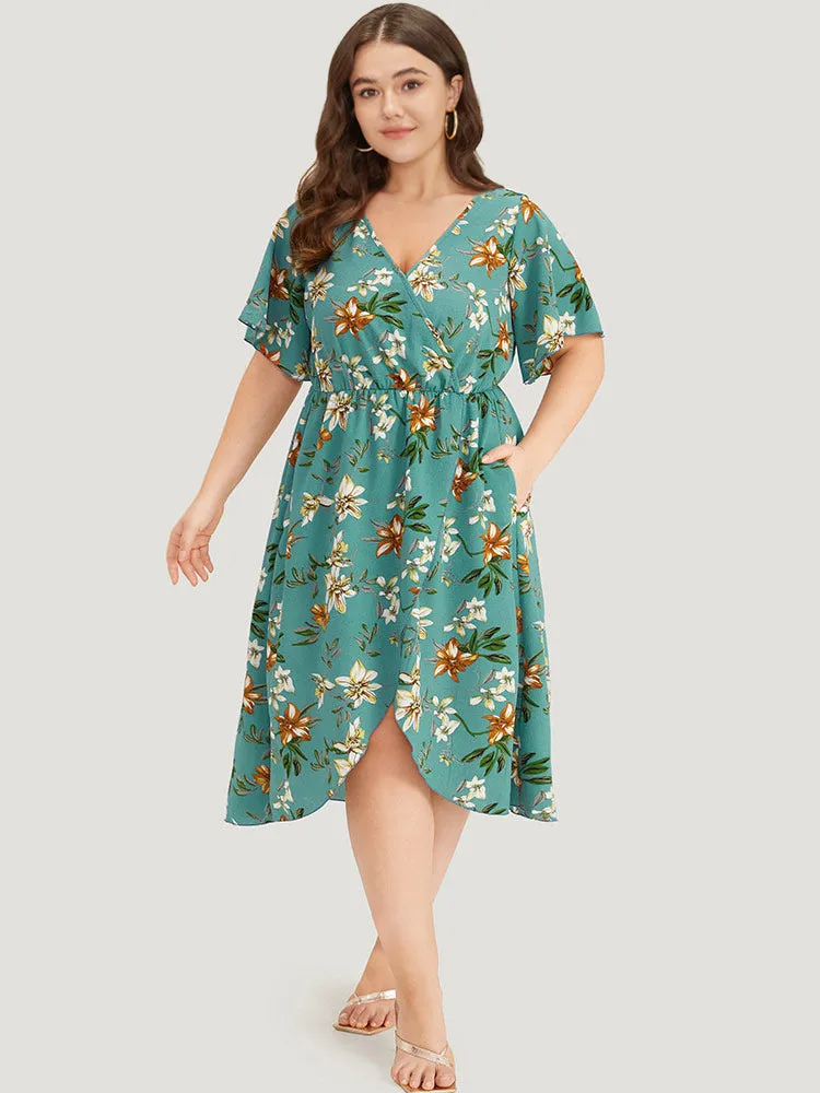 Floral Print :Pocket Ruffles Pocket Wrap Hem Dress sold by Bloomchic