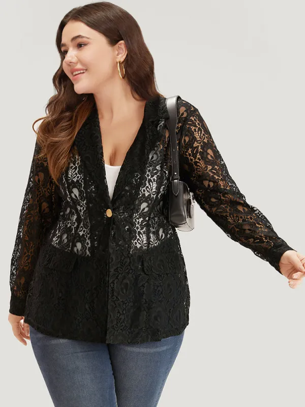 Halloween Plain Lapel Collar Pocket Lace Buckle Detail Blazer sold by Bloomchic