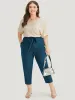 Anti-Wrinkle Plain Belted Pocket Elastic Waist Woven Pants sold by Bloomchic