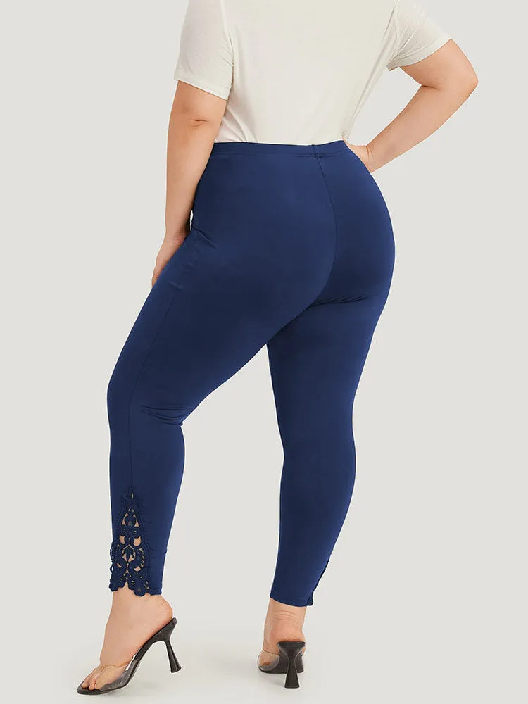 Plain Lace Panel Skinny Elastic Waist Leggings sold by Bloomchic product image thumbnail 4