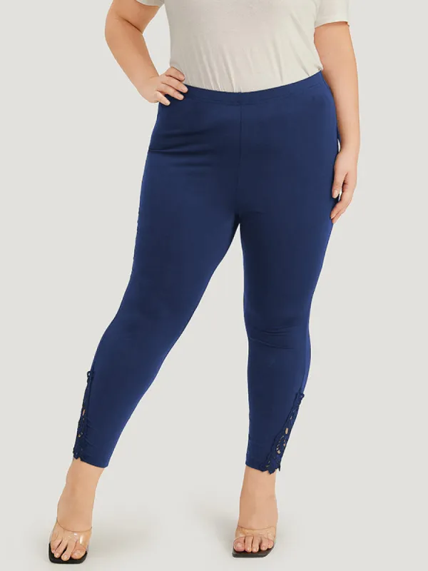 Plain Lace Panel Skinny Elastic Waist Leggings sold by Bloomchic
