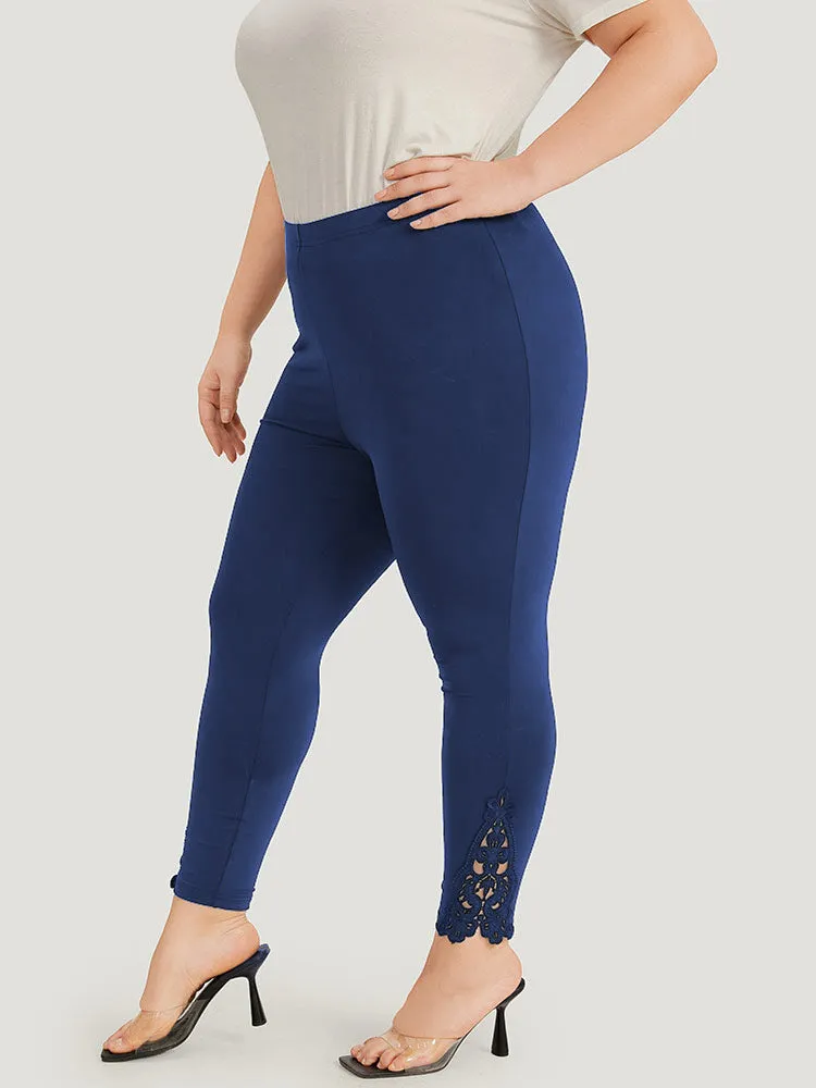 Plain Lace Panel Skinny Elastic Waist Leggings sold by Bloomchic product image thumbnail 2