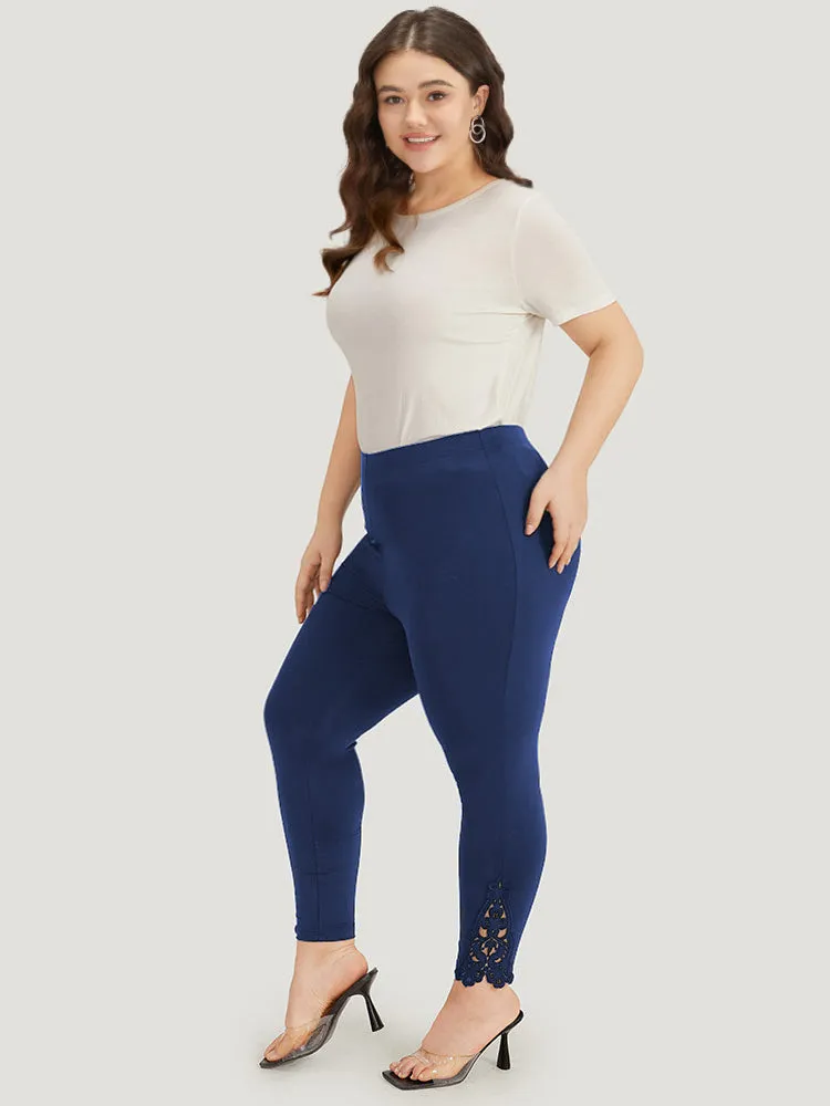 Plain Lace Panel Skinny Elastic Waist Leggings sold by Bloomchic product image thumbnail 3