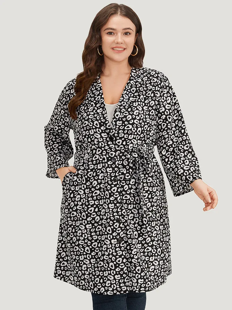 Leopard Print Belted Suit Collar Button Up Kimono sold by Bloomchic
