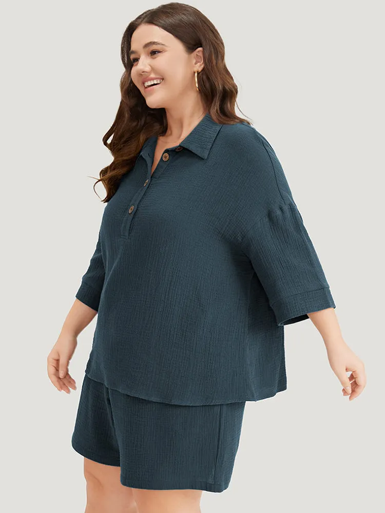 Plain Texture Button Up Shirt Collar T-shirt sold by Bloomchic product image thumbnail 3