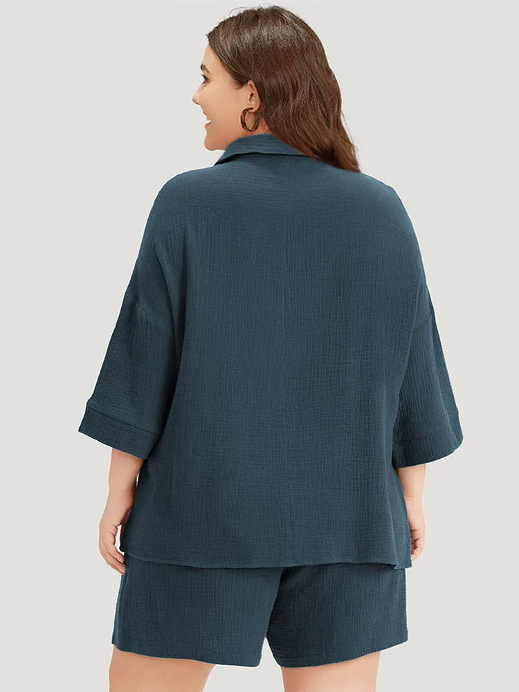 Plain Texture Button Up Shirt Collar T-shirt sold by Bloomchic product image thumbnail 4