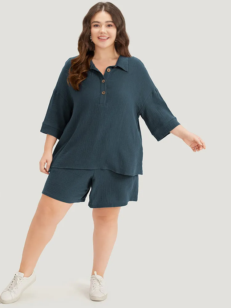 Plain Texture Button Up Shirt Collar T-shirt sold by Bloomchic product image thumbnail 2