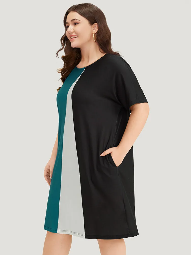 Colorblock Pocket Batwing Sleeve Contrast Patchwork Dress sold by Bloomchic product image thumbnail 2