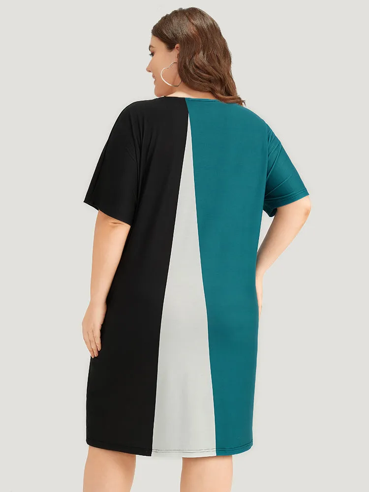 Colorblock Pocket Batwing Sleeve Contrast Patchwork Dress sold by Bloomchic product image thumbnail 3