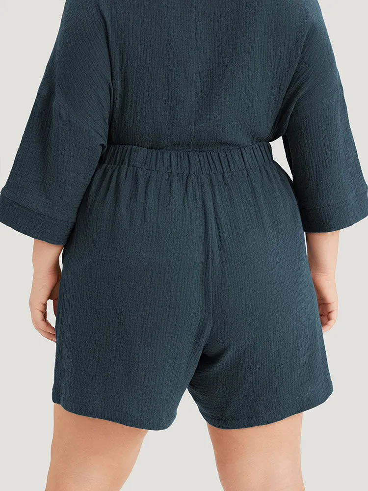 Plain Texture Ties Pocket Elastic Waist Shorts sold by Bloomchic product image thumbnail 4