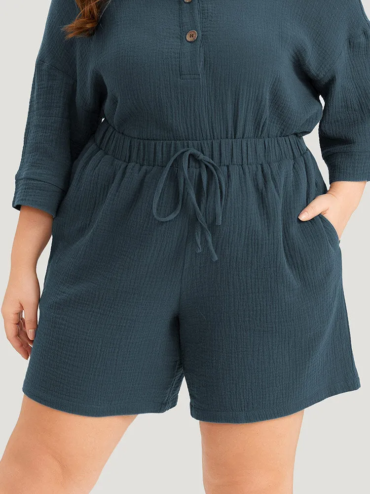 Plain Texture Ties Pocket Elastic Waist Shorts sold by Bloomchic