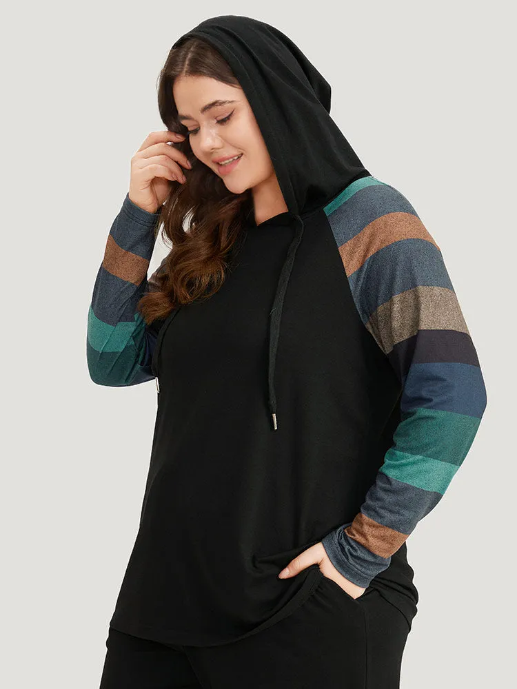 Striped Patchwork Contrast Hooded Raglan Sleeve T-shirt sold by Bloomchic product image thumbnail 5