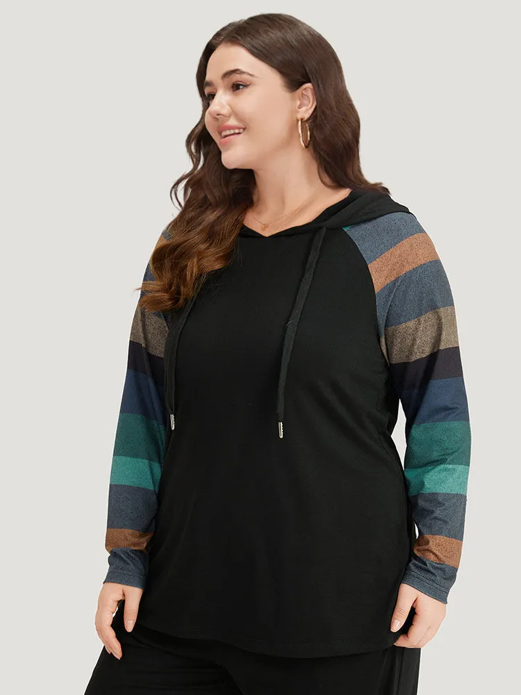 Striped Patchwork Contrast Hooded Raglan Sleeve T-shirt sold by Bloomchic product image thumbnail 3