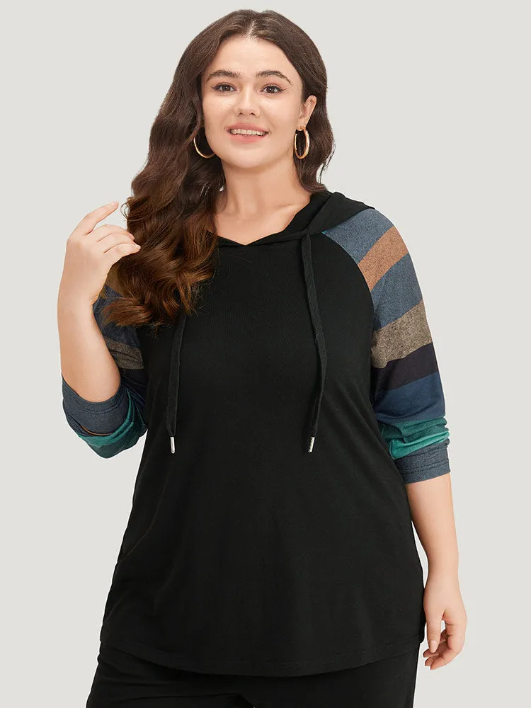 Striped Patchwork Contrast Hooded Raglan Sleeve T-shirt sold by Bloomchic product image thumbnail 4