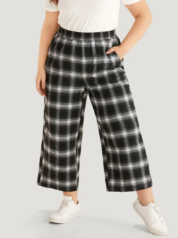 Plaid Elastic Waist Pocket High Rise Sweatpants sold by Bloomchic
