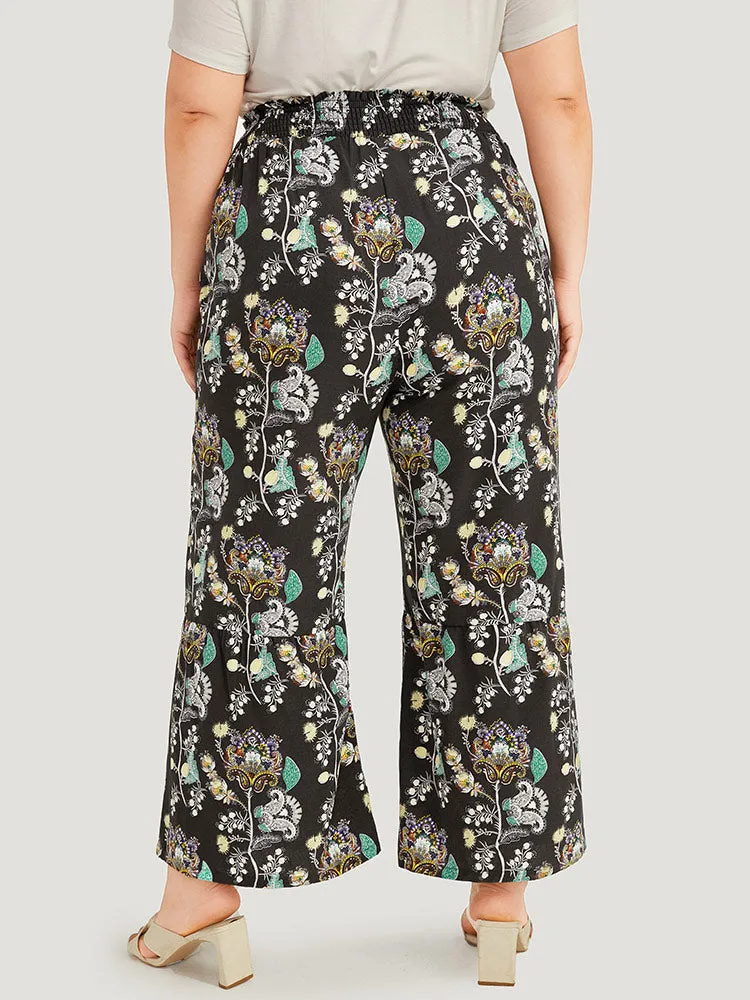 Floral Print Shirred Bootcut Ties Pocket Pants sold by Bloomchic product image thumbnail 4