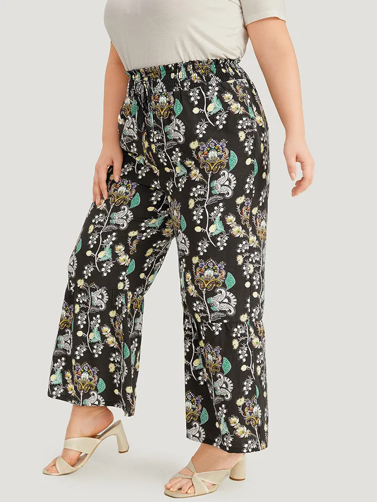 Floral Print Shirred Bootcut Ties Pocket Pants sold by Bloomchic product image thumbnail 2