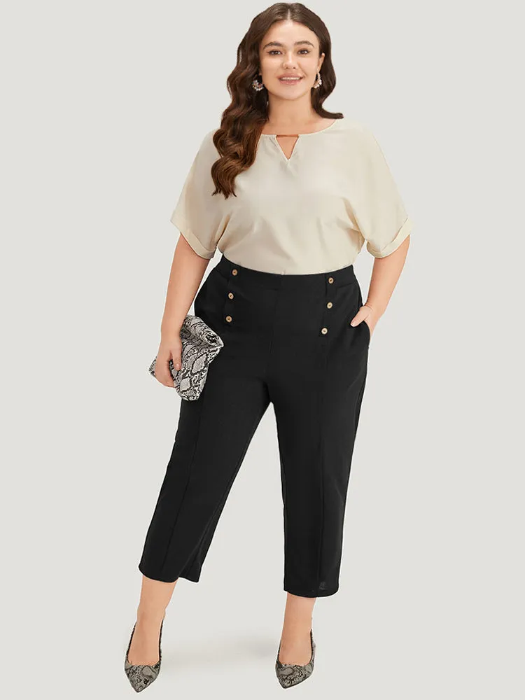 Solid Elastic Waist Pocket Button Detail Pants sold by Bloomchic product image thumbnail 3