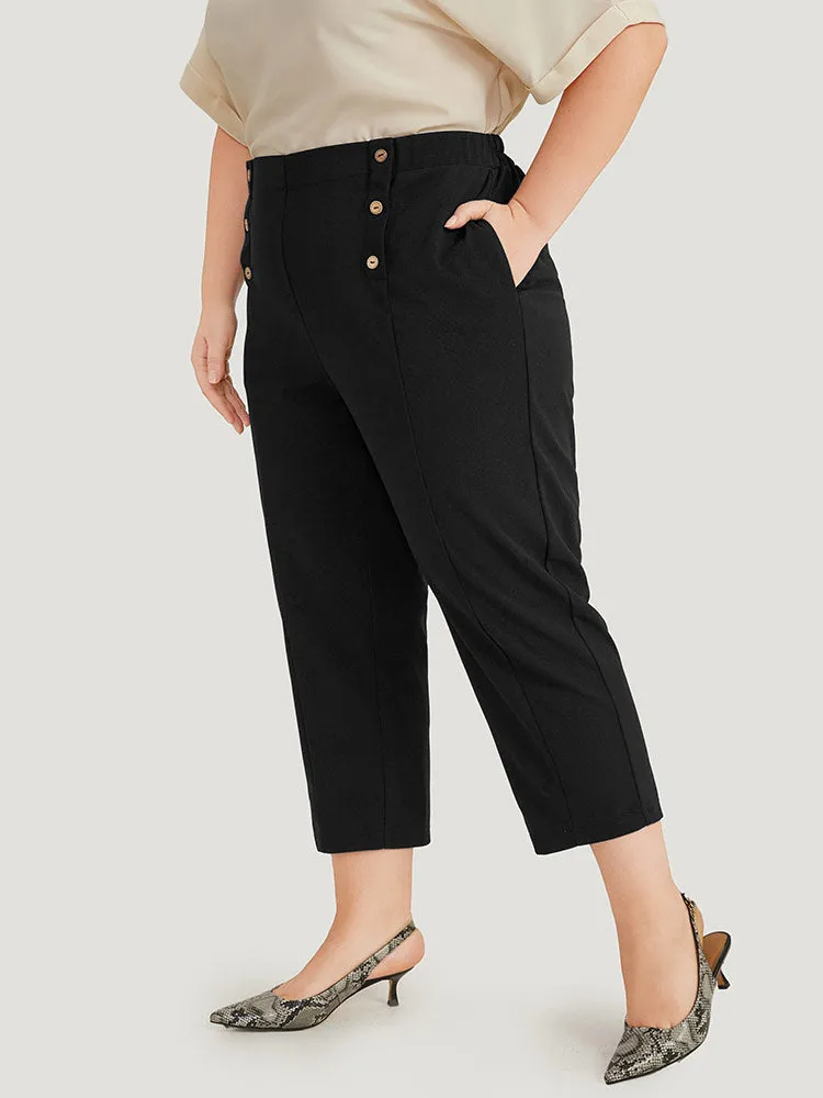 Solid Elastic Waist Pocket Button Detail Pants sold by Bloomchic product image thumbnail 2