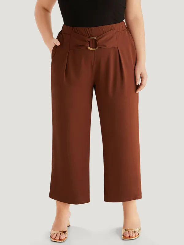 Solid Metal Buckle Detail Pleated Pants sold by Bloomchic