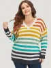 Rainbow Print V Neck Elastic Cuffs Pullover sold by Bloomchic