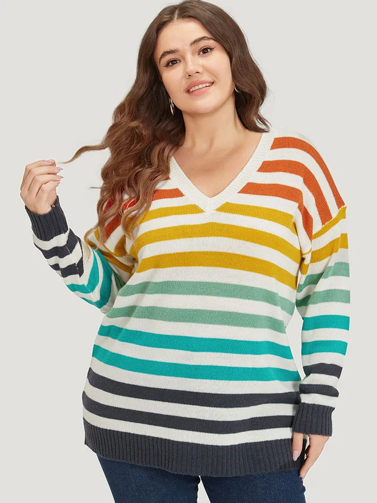 Rainbow Print V Neck Elastic Cuffs Pullover sold by Bloomchic product image thumbnail 4