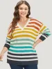 Rainbow Print V Neck Elastic Cuffs Pullover sold by Bloomchic