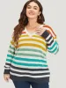 Rainbow Print V Neck Elastic Cuffs Pullover sold by Bloomchic