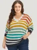 Rainbow Print V Neck Elastic Cuffs Pullover sold by Bloomchic