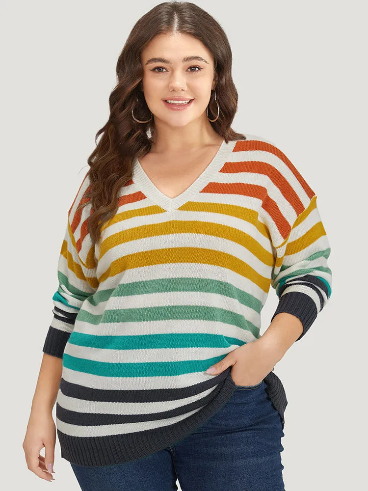 Rainbow Print V Neck Elastic Cuffs Pullover sold by Bloomchic product image thumbnail 3